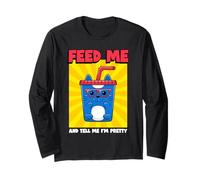 Feed Me & Tell Me I'm Pretty - Graphique humoristique avec citation alimentaire chat Manche Longue