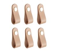 feedal Lot de 6 poignées en cuir véritable pour tiroirs de commode, armoire à trou unique, 7 cm, beige