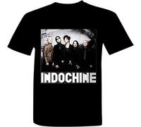 FEEDNG RING Men's Indochine Fashion Vintage Tshirt T Shirts Indochine Pop Francophonie Laventurier Canary Bay Wave French Music Band Pop T-Shirt Black XL
