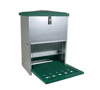 Feedomatic - Mangeoire 12 kg pour 6 Poules + Plaque Anti-Rat - Mangeoire Robuste à Pédale, en Tôle Galvanisée Anti-Rouille