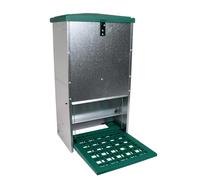 Feedomatic - Mangeoire 20 kg pour 10 Poules + Plaque Anti-Rat - Mangeoire Robuste à Pédale, en Tôle Galvanisée Anti-Rouille