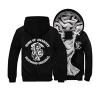 FEegar Hommes Pull à Capuche avec Imprimé Anarchy Sons et Fermeture éclair Manche Longue Veste Hiver Intérieur en Polaire Sweat-shirt Plus d'épaisseur Sweat à Capuche Vestes(Black,L)
