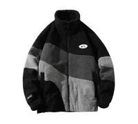 FEegar Hommes Pulls Patchwork Manche Longue Polaire Teddy Fermeture éclair Complète Sherpa Décontracté Shacket moelleux Arrêtez-vous Pull-over Col Montant Vestes(Black,L)