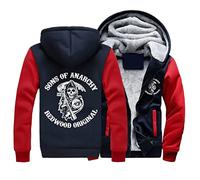 FEegar Veste Jood pour Hommes avec Graphiques Anarchy Sons Sweats à Capuche Hiver Chaud Sweat à Capuche Avec Fermeture éclair Manche Longue Pull à Capuche Veste de Survêtement(Navy-Red,L)