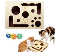 Feegela Boîte de Jeu pour Chat en Bois, Griffoir pour Chat 2-en-1 avec 3 | Balles et Papier de Verre, Grattoir Chat Puzzle Double Couche 3D, Jouet Interactif d'Enrichissement pour Chat d'Intérieur