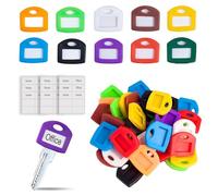 Feegela Lot de 30 Couvre Clef Carrés avec Étiquettes, 10 Couleurs | Capuchon en Silicone, 30 Étiquettes Incluses, Films de Protection, Identification Facile
