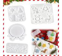 Feegela Moule Silicone Noël 4 Pièces - Formes Étoile, Renne, Sapin, Flocon, Bonhomme Pain d'Épice, Moufle et Pendentif - Pour Bougies, Biscuits, Résine Époxy DIY - Cadeau Créatif