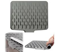 Feegela Tapis Égouttoir Vaisselle en Silicone, 40x32.5cm Gris - Tapis Évier Cuisine Antidérapant avec Drainage Incliné, Hôté Résistant à la Chaleur, Séchage Rapide et Pliable pour Plan de Travail