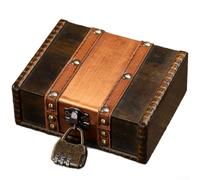 Feegow Boîte de rangement vintage en bois avec serrure, organiseur de bureau rétro pour bijoux et documents, charnières en alliage robuste, organisation sécurisée du placard de bureau à domicile, gris