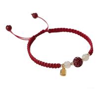 Feegow Bracelet cinabre tissé à la main avec breloque lotus en corde rouge chinoise - Bijou traditionnel unisexe pour couple, symbole culturel « Fu », style vintage (rouge rétro)