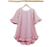 Feegow Chemisier rayé en polyester à manches 3/4 pour les vacances | Motif rayé, manches 3/4, coupe ample, tissu polyester, essentiel pour l'été