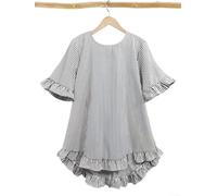 Feegow Chemisier rayé en polyester à manches 3/4 pour les vacances | Motif rayé, manches 3/4, coupe ample, tissu polyester, essentiel pour l'été