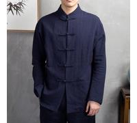 Feegow Col montant à manches longues en lin et coton pour uniforme de tai | Costume traditionnel, fermeture à boutons, usage quotidien décontracté, noir, bleu marine, blanc, abricot