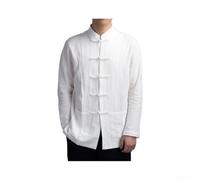 Feegow Col montant à manches longues en lin et coton pour uniforme de tai | Costume traditionnel, fermeture à boutons, usage quotidien décontracté, noir, bleu marine, blanc, abricot