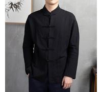 Feegow Col montant à manches longues en lin et coton pour uniforme de tai | Costume traditionnel, fermeture à boutons, usage quotidien décontracté, noir, bleu marine, blanc, abricot
