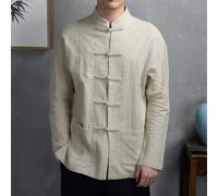 Feegow Col montant à manches longues en lin et coton pour uniforme de tai | Costume traditionnel, fermeture à boutons, usage quotidien décontracté, noir, bleu marine, blanc, abricot