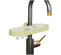 Feegow Étagère de montage de robinet pour cuisine et salle de bain, organiseur extensible en plastique ABS avec plateau ventilé pour éponges, brosses à récurer et torchons, blanc ou vert (vert)