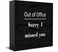 Feehiget Out Of Office Sorry I Missed You Panneau de boîte en bois, décoration de bureau pour maison, bureau, étagère, 12,7 x 12,7 cm