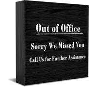 Feehiget Out Of Office Sorry We Missed You Call Us For Further Assistance Décoration de maison ou de bureau Panneau de boîte en bois, accessoire de bureau, plaque en bois, 12,7 x 12,7 cm
