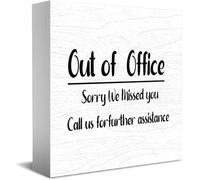 Feehiget Out Of The Office Sorry We Missed You Call For Assistance Panneau de boîte en bois Décoration de bureau rustique Décoration murale Cadeau de remise de diplôme 12,7 x 12,7 cm