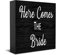 Feehiget Panneau de boîte en bois avec inscription « Here Comes The Bride » - Décoration murale rustique - Cadeau de remise de diplôme - 12,7 x 12,7 cm