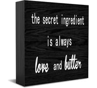 Feehiget Panneau de boîte en bois avec inscription « The Secret Ingredient Is Always Love And Butter » - Décoration murale - 12,7 x 12,7 cm