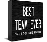 Feehiget Panneau de boîte en bois « Best Team Ever », décoration de bureau pour maison, bureau, étagère, 12,7 x 12,7 cm