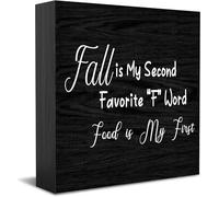 Feehiget Panneau de boîte en bois Fall Is My Second Favorite F Word Food Is My First - Décoration de bureau pour la maison, le bureau, décoration d'étagère de table, 12,7 x 12,7 cm