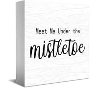 Feehiget Panneau de boîte en bois Meet Me Under The Mistletoe - Décoration de bureau pour la maison, le bureau, une étagère de table, 12,7 x 12,7 cm