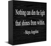 Feehiget Panneau de boîte en bois « Nothing Can Dim The Light That Shines From Within », décoration de bureau pour la maison, le bureau, décoration d'étagère de table, 12,7 x 12,7 cm, blanc 9
