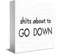 Feehiget Panneau de boîte en bois « Shits About To Go Down », décoration de bureau pour maison, bureau, étagère, 12,7 x 12,7 cm