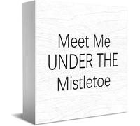 Feehiget Panneau décoratif en bois avec inscription « Meet Me Under The Mistletoe » - Décoration murale - 12,7 x 12,7 cm