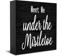 Feehiget Panneau décoratif en bois avec inscription « Meet Me Under The Mistletoe » - Décoration murale - 12,7 x 12,7 cm