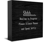 Feehiget Panneau décoratif en bois avec inscription « Shhh Healing In Progress Please Silence Phones And Speak Softly » - Décoration amusante pour bureau, maison, bureau - 12,7 x 12,7 cm