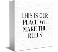 Feehiget Panneau décoratif en bois avec inscription « This Is Our Place We Make The Rules » - 12,7 x 12,7 cm