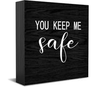 Feehiget Panneau décoratif en bois avec inscription « You Keep Me Safe » - Décoration murale - 12,7 x 12,7 cm