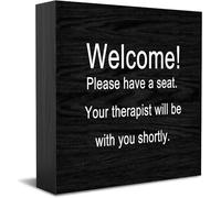 Feehiget Panneau décoratif en bois « Welcome Please Have A Seat Your Therapist Will Be With You Shortly » - Décoration de bureau - 12,7 x 12,7 cm