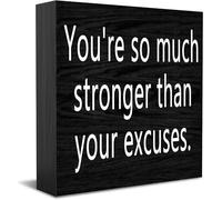 Feehiget Panneau décoratif en bois « You'Re So Much Stronger Than Your Excuses » - Décoration murale - 12,7 x 12,7 cm