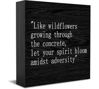 Feehiget Panneau décoratif rustique en bois avec inscription « Like Wildflowers Growing Through The Concrete,Let Your Spirit Bloom Amidst Adversity » - Décoration murale - 12,7 x 12,7 cm