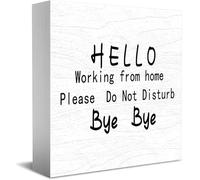 Feehiget Panneau en bois avec inscription « Hello Working From Home Please Do Not Disturb Bye Bye » - 12,7 x 12,7 cm
