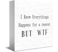 Feehiget Panneau en bois classique avec inscription « I Know Things Happen For A Reason But Wtf Decor », 12,7 x 12,7 cm