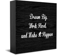 Feehiget Panneau en bois Dream Big, Work Hard, And Make It Happen, décoration de bureau pour maison, bureau, étagère, 12,7 x 12,7 cm