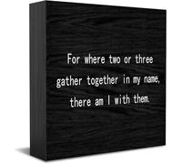Feehiget Panneau en bois « For Where Two or Three Gather Together In My Name There Am I With Them », décoration de bureau pour maison, bureau, étagère, 12,7 x 12,7 cm