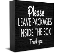 Feehiget Panneau en bois « Leave Packages Inside The Box » - Décoration de bureau pour la maison, le bureau, une étagère de table, 12,7 x 12,7 cm
