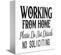 Feehiget Panneau en bois « Working From Home » - Décoration de bureau pour la maison ou le bureau - Décoration d'étagère de table - 12,7 x 12,7 cm