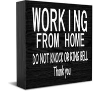 Feehiget Panneau « Working From Home », « Do Not Knock Or Ring Bell » - Décoration de bureau pour maison, bureau, étagère de table, 12,7 x 12,7 cm