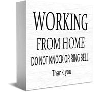Feehiget Panneau « Working From Home », « Do Not Knock Or Ring Bell » Décoration de maison ou de bureau Panneau en bois 12,7 x 12,7 cm