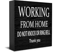Feehiget Panneau « Working From Home », « Do Not Knock Or Ring Bell », « Thank You Home » - Décoration de bureau en bois - 12,7 x 12,7 cm