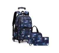 FEEIMOL Cartable a roulettes Garçon Sac a Dos Ordinateur Sac Roulette Étudiants, 3 in 1 Sac à Dos à roulettes avec Sac à Lunch et Trousse à Crayons (Bleu foncé Galaxie)