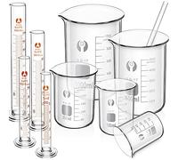 Feekoon Lot de 10 béchers gradués en verre avec tige d'agitation 50/100/250/500/1000 ml et 5/10/50/1000 ml Cylindres gradués pour laboratoire scientifique